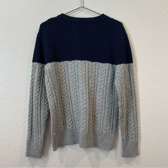 J Crew Rugged Merino Wool Mixed-Knit Crewneck Sweater cable knit gray blue J7717 - Picture 4 of 6